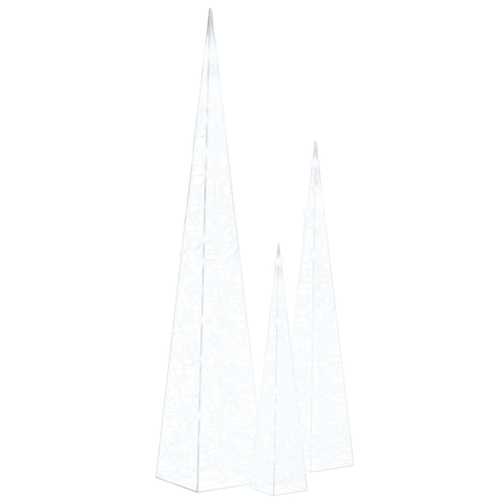 hideg fehér fényű LED-es akril díszfénykúpszett 60/90/120 cm (328972)