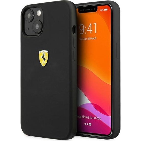 Ferrari Silicone Apple iPhone 13 hátlap tok, fekete (FESSIHCP13MBK)