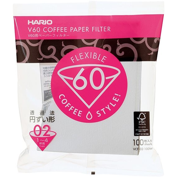 Hario papírfilter V60-02 (VCF-02-100W), fehér, 100db