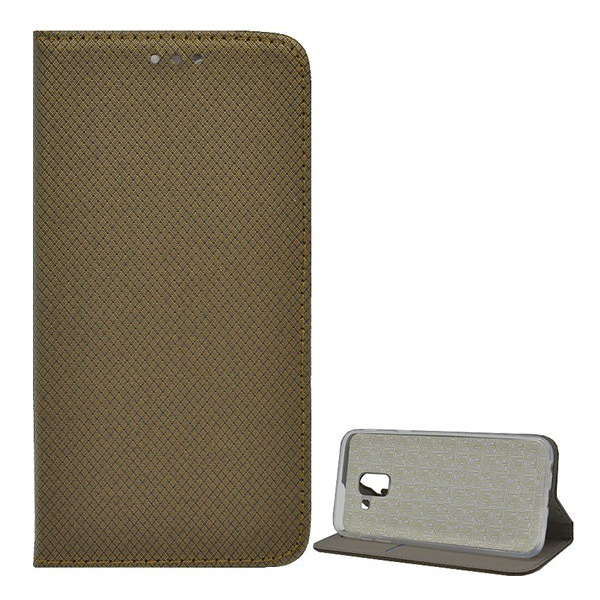 Tok álló, bőr hatású (FLIP, oldalra nyíló, asztali tartó funkció, rombusz minta) ARANYBARNA [Samsung Galaxy J6 (2018) SM-J600F] (5996457798551)