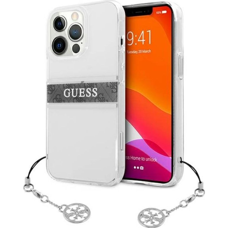 Guess PU/TPU Gray Stripe Apple iPhone 13 Pro hátlap tok, átlátszó (GUE1300CL)