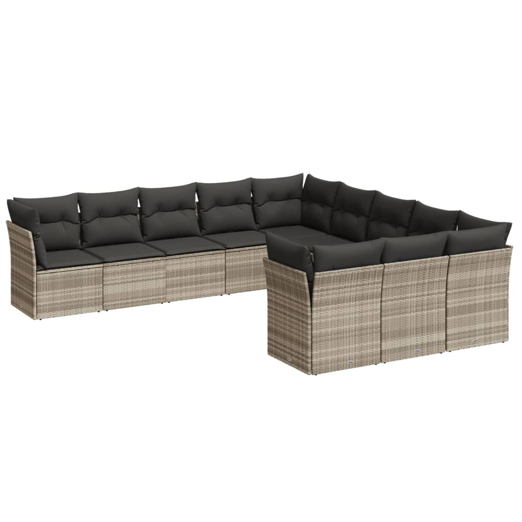 11 részes világosszürke polyrattan kerti ülőgarnitúra párnákkal (3218412)