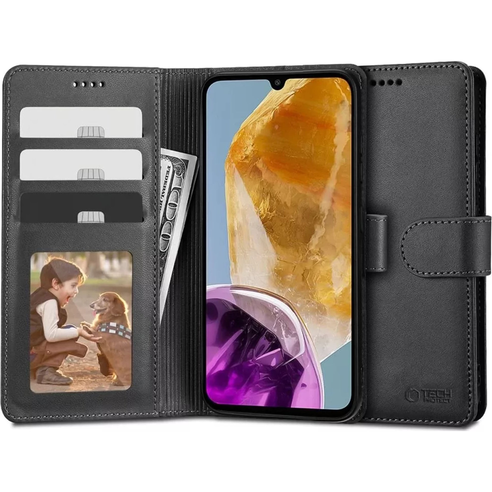 ZONE TP Wallett oldalra nyitható tok mágnes csattal Samsung Galaxy M15 5G fekete (TS9453)