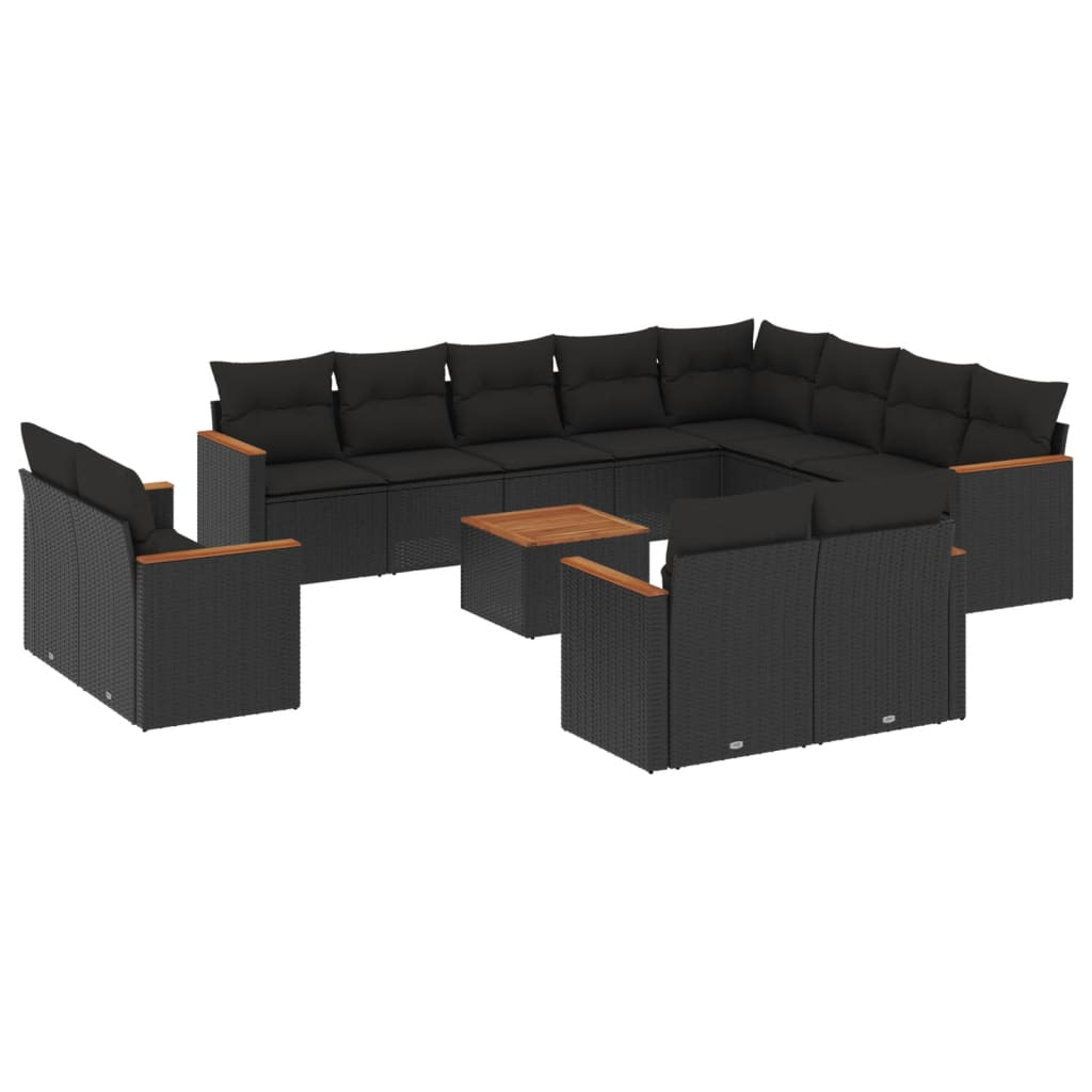 13 részes fekete polyrattan kerti ülőgarnitúra párnákkal (3258919)