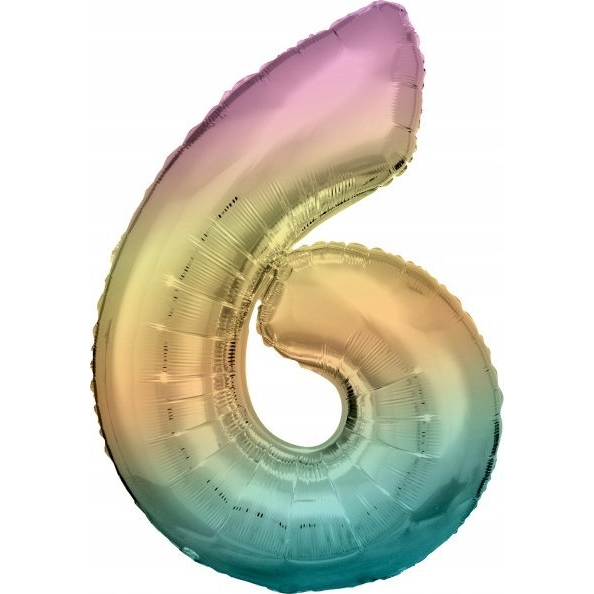Pastel Szivárvány Óriás Szám Fólia Lufi - 6-os, 83 cm (9909704)