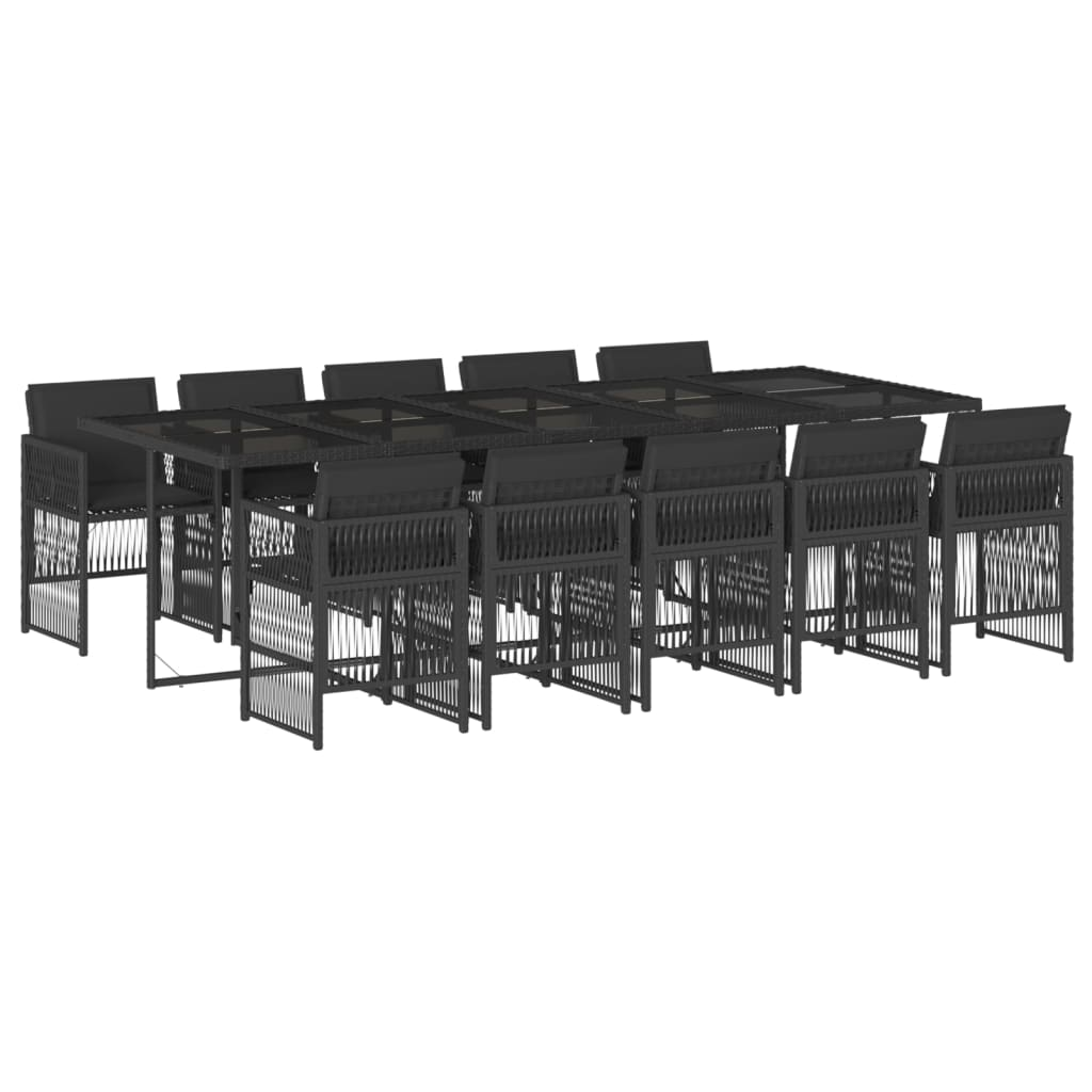 11 részes fekete polyrattan kerti étkezőgarnitúra párnákkal (3210931)