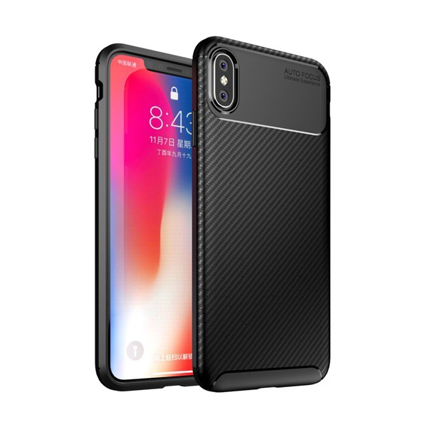 Szilikon telefonvédő (közepesen ütésálló, légpárnás sarok, karbon minta) FEKETE [Apple iPhone XS Max 6.5] (5996457817986)