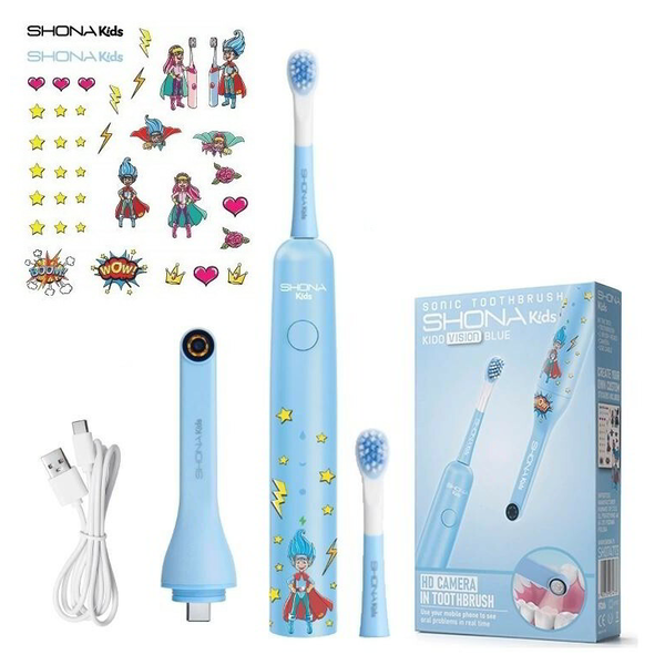 Shona Kids Vision IPX7 Sonična zobna ščetka 3 načini napajanja / x2 glavi ščetke / Wi-Fi kamera Modra