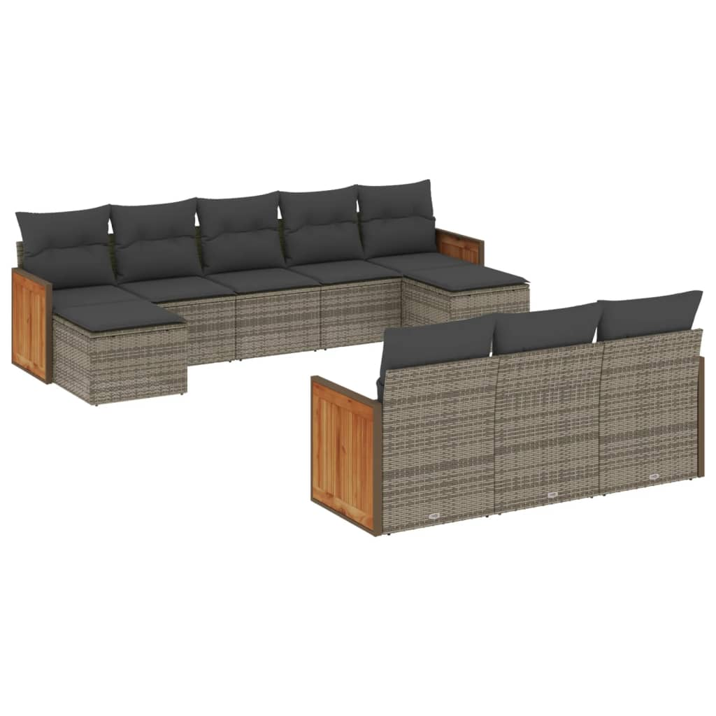 10 részes szürke polyrattan kerti ülőgarnitúra párnákkal (3260499)