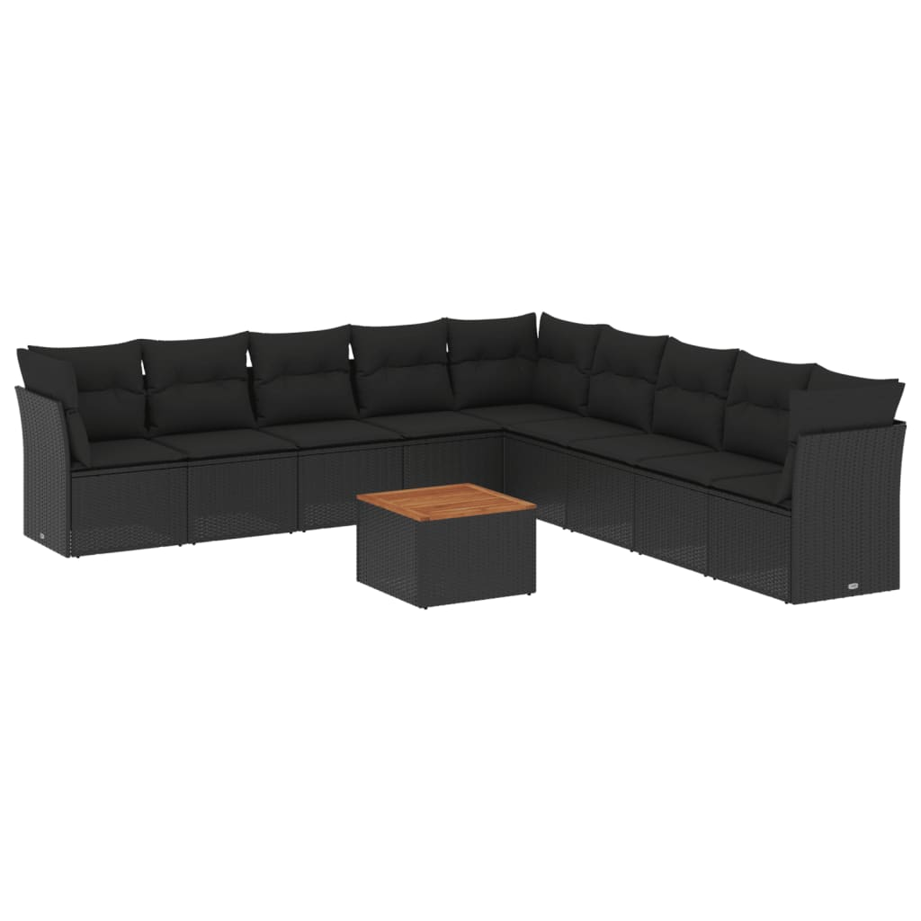 10 részes fekete polyrattan kerti ülőgarnitúra párnákkal (3256020)