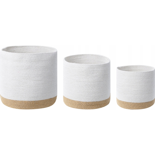 Conjunto De 3 Cestas De Algodón Beige Blanco Yute Ropa Accesorio Boho Basima