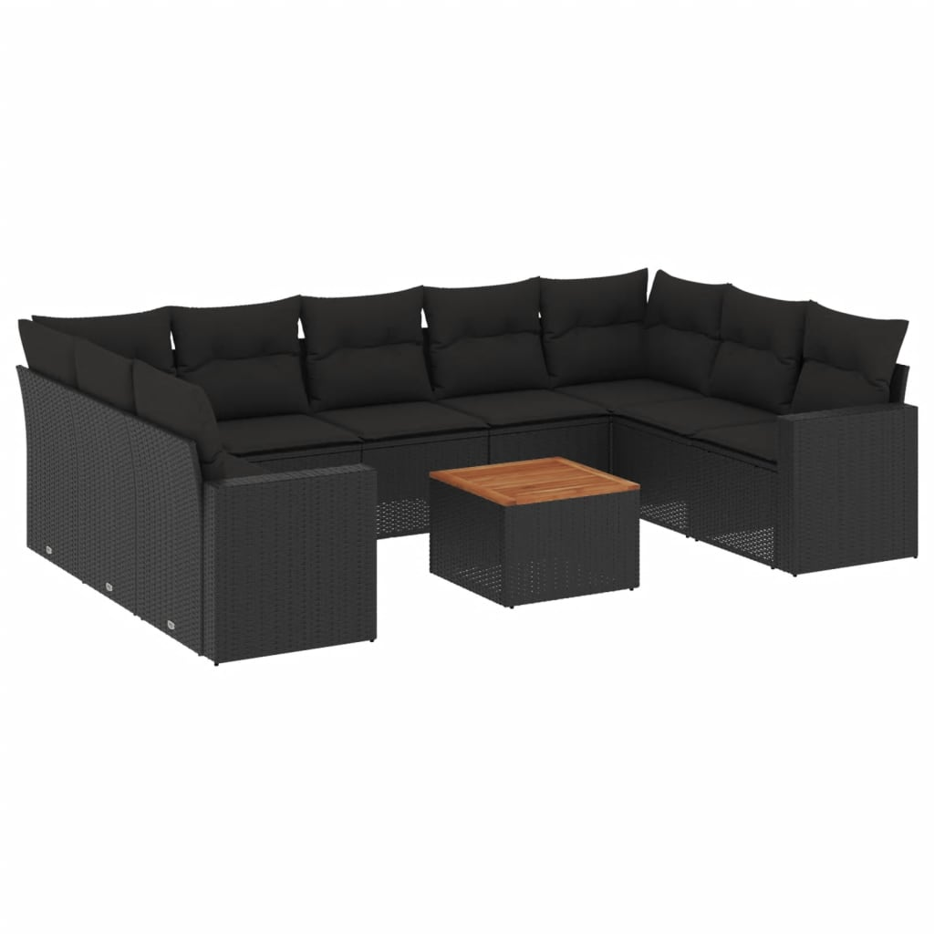 10 részes fekete polyrattan kerti ülőgarnitúra párnákkal (3256594)
