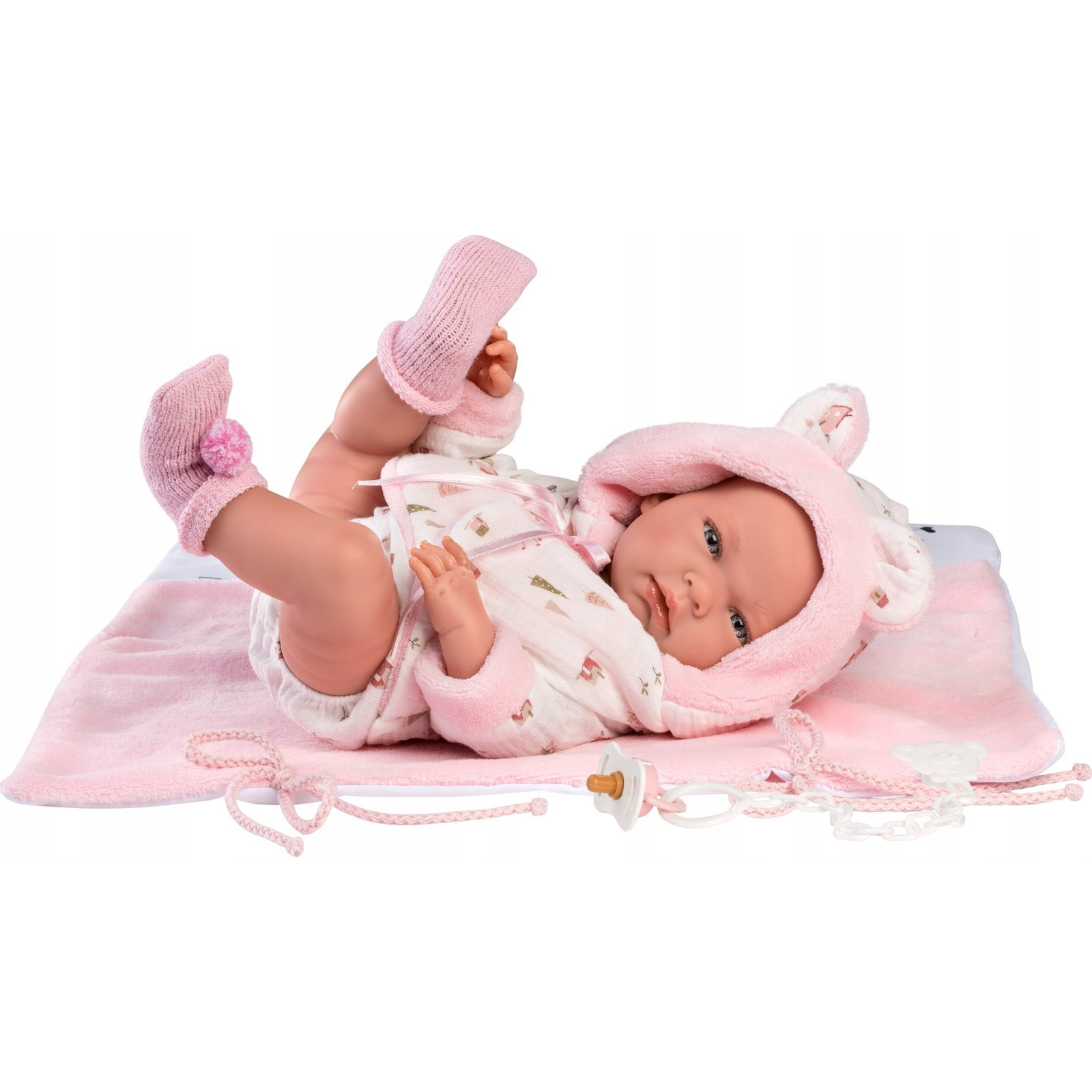 Llorens: Nica 40cm-es újszülött lány baba rózsaszín pelenkázóval, cumival és 4db különböző ruhával (GXP-896947)