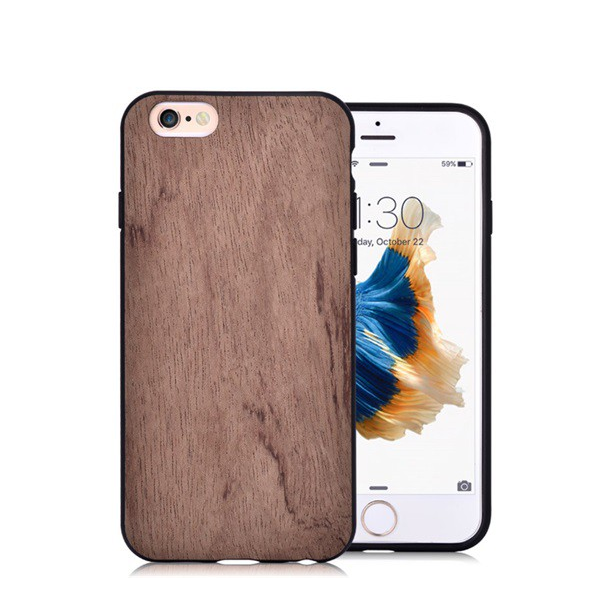 VOUNI szilikon telefonvédő (fa hátlap) BARNA [Apple iPhone 6S 4.7]