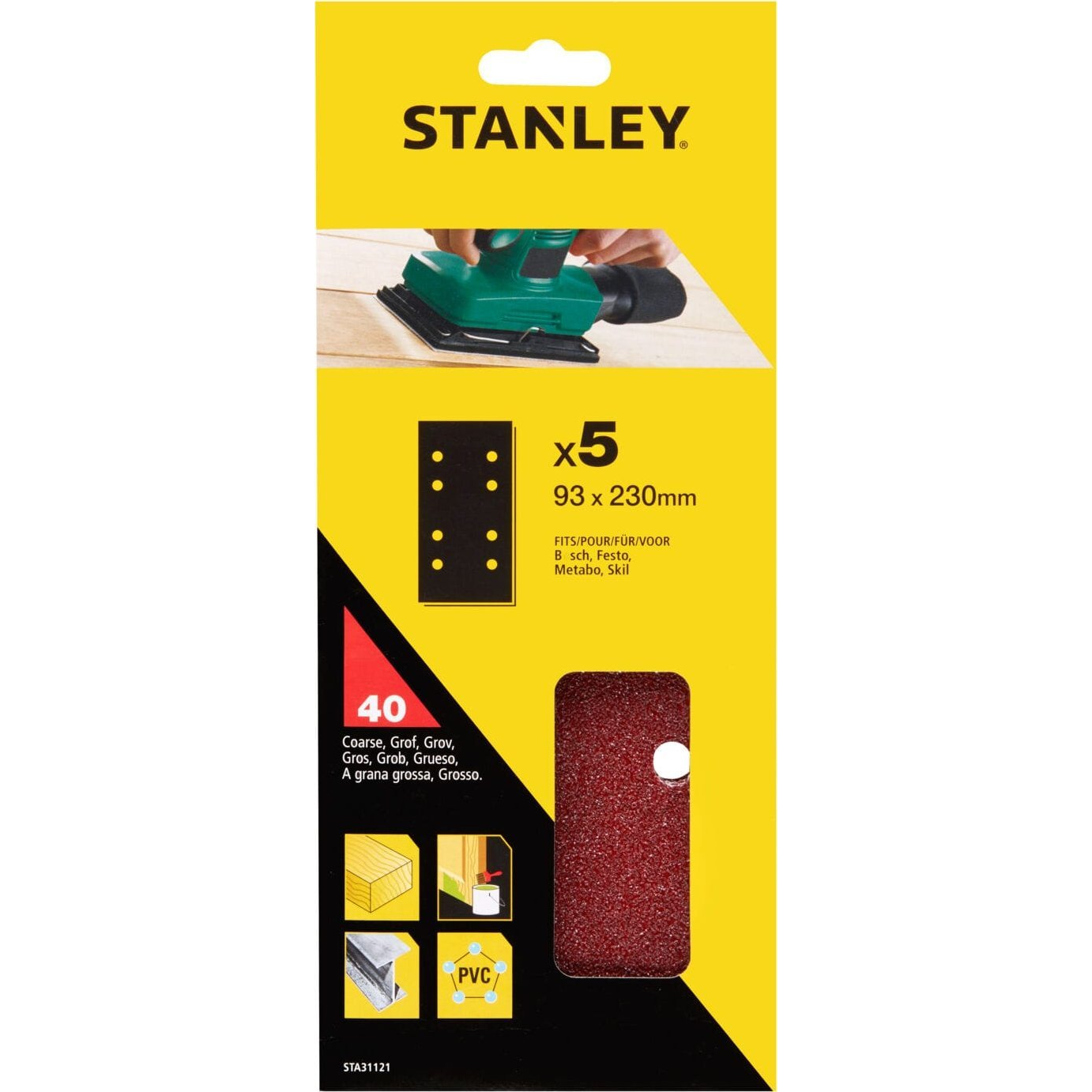 Stanley csiszolópapír rezgőcsiszolóra 93x230mm P40, 5db/cs (STA31121-XJ)