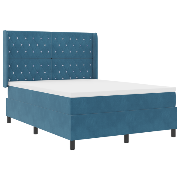 Pat box spring cu saltea &LED albastru închis 140x190cm catifea