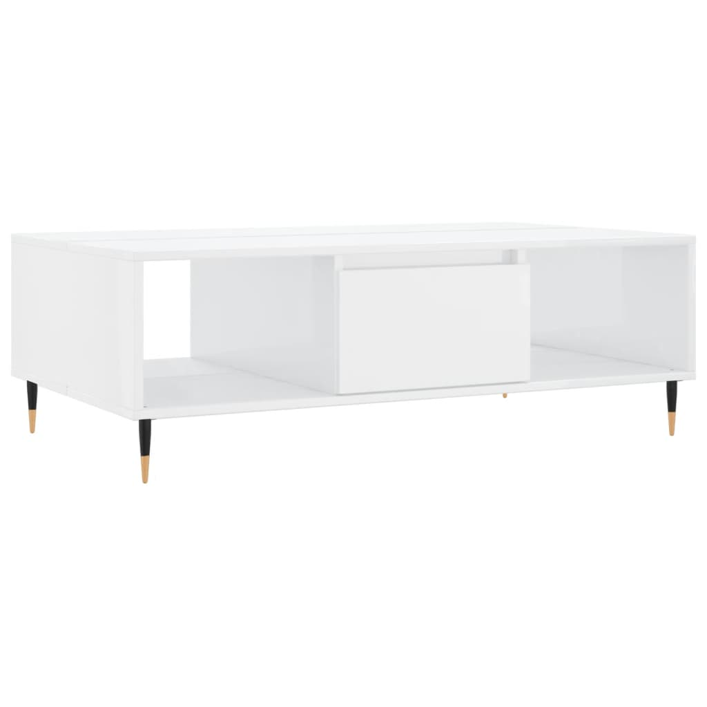 magasfényű fehér szerelt fa dohányzóasztal 104 x 60 x 35 cm (827078)