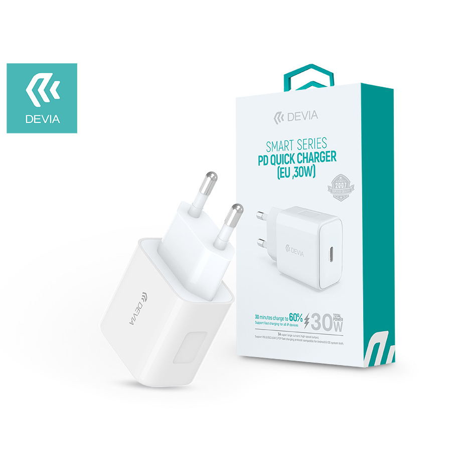 Devia hálózati töltő adapter Type-C bemenettel - 30W - Devia Smart Series PD3.0 Quick Charger - white (ST354861)