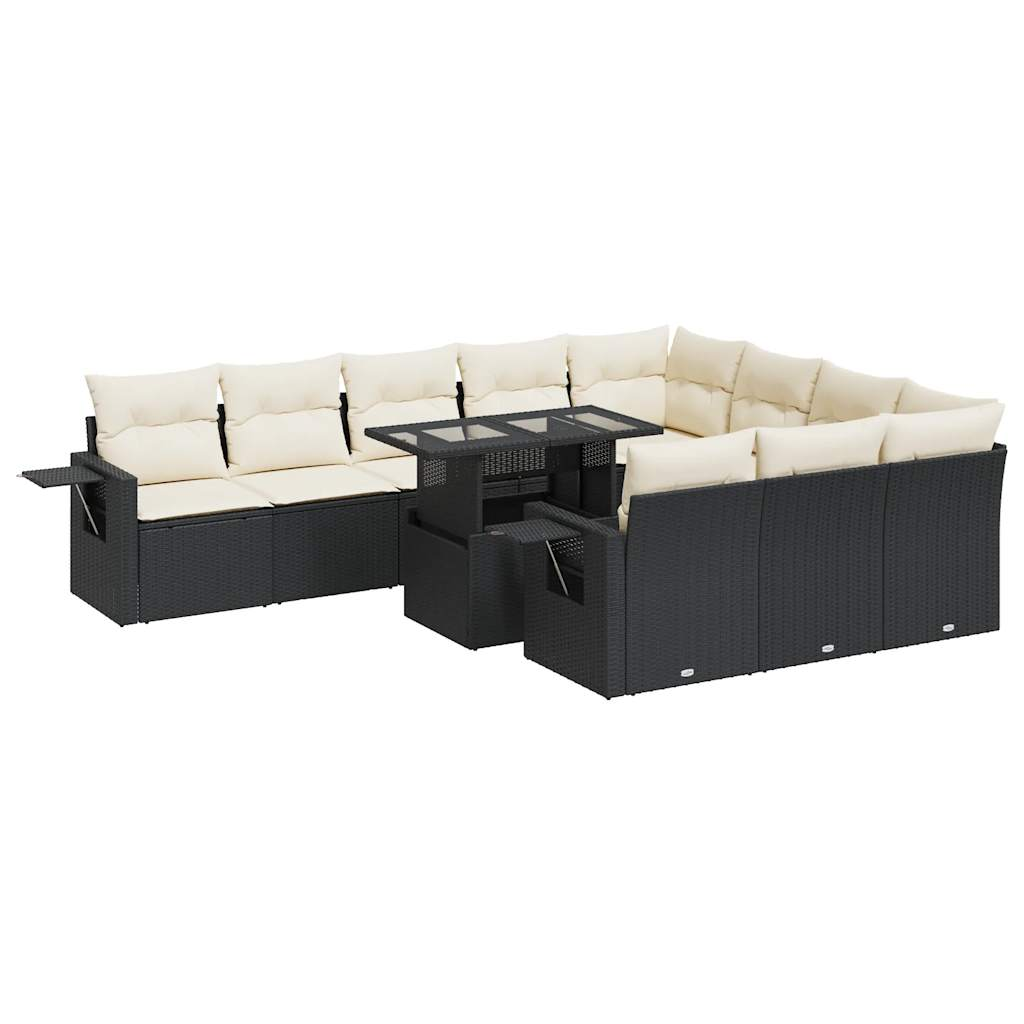 11 részes fekete polyrattan kerti ülőgarnitúra párnákkal (3326547)