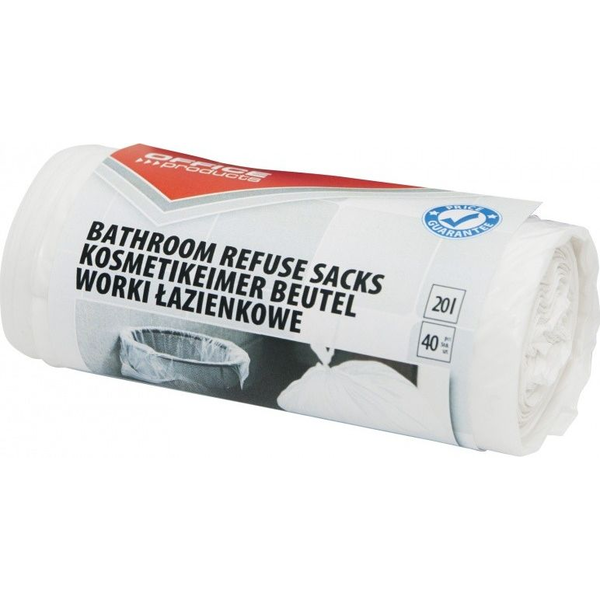  Office Products Worki na śmieci domowe OFFICE PRODUCTS, łazienkowe, standard (HDPE), 20l, 40szt., białe