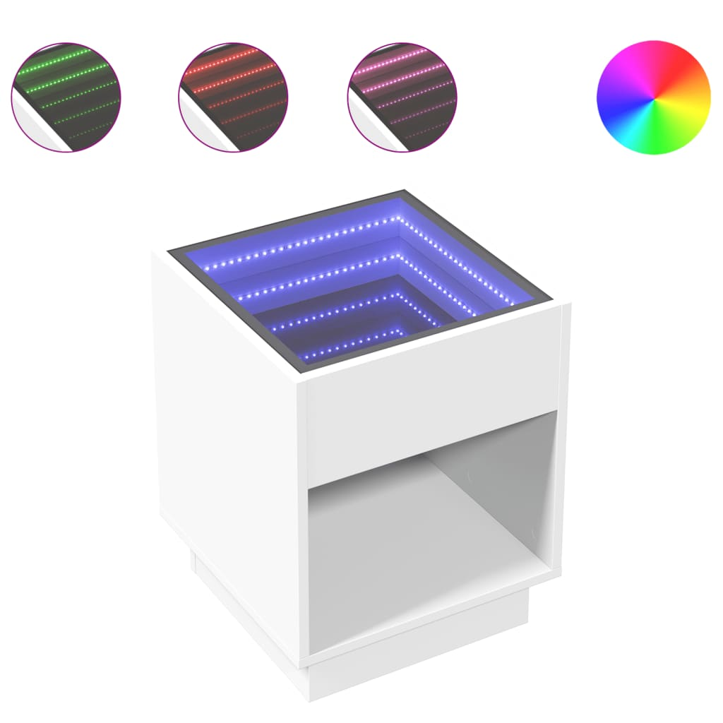 fehér végtelen hatású LED-es éjjeliszekrény 40 x 40 x 50 cm (3284077)