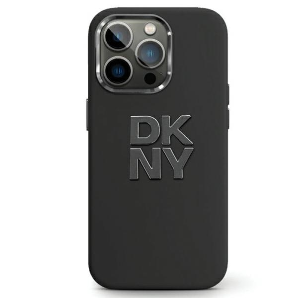 DKNY iPhone 13 / 14 / 15 fém LOGO Keménykeretes szilikon Telefon tok - Fekete