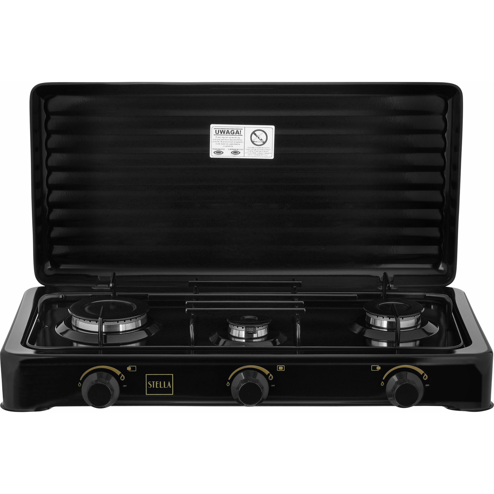 Stella STKGC-03 Gázfőzőlap 3 Égős Kemping Fekete (STKGC-03)