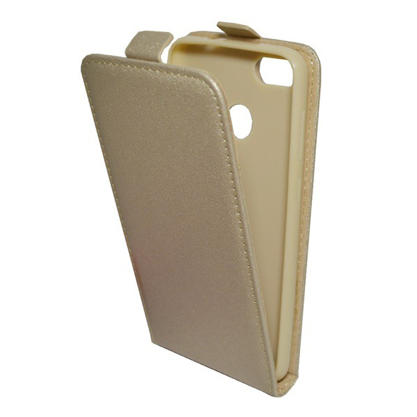Tok álló, bőr hatású (FLIP, lefelé nyíló, szilikon tartó) ARANY [Huawei P9 Lite Mini] (5996457732678)