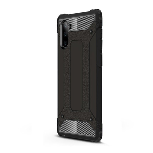 Defender műanyag telefonvédő (közepesen ütésálló, légpárnás sarok, szilikon belső, fémhatás) FEKETE [Samsung Galaxy Note 10 (SM-N970F)] (5996457902774)