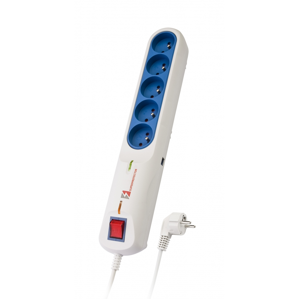 Lestar LFT 2005 230V Túlfeszültség védő elosztó 5 aljzatos 2.5m - Szürke/Kék (1966002815)