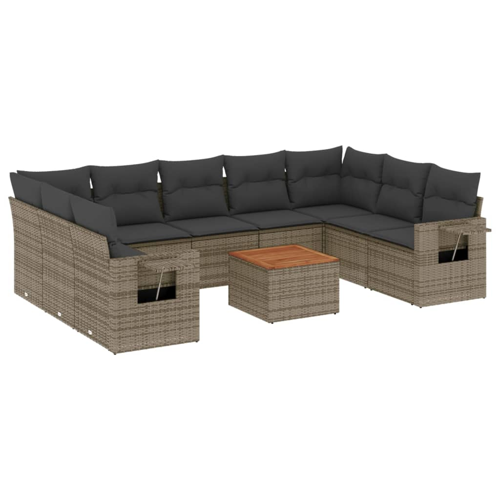 10 részes szürke polyrattan kerti ülőgarnitúra párnákkal (3224709)