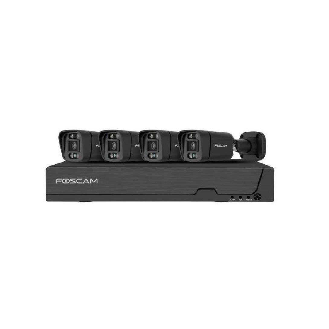 Foscam FNA108E-B4-2T BLACK PoE Kamera Rendszer készlet - Fekete (1x bázis / 4x Bullet kamera) (FNA108E-B4-2T black)