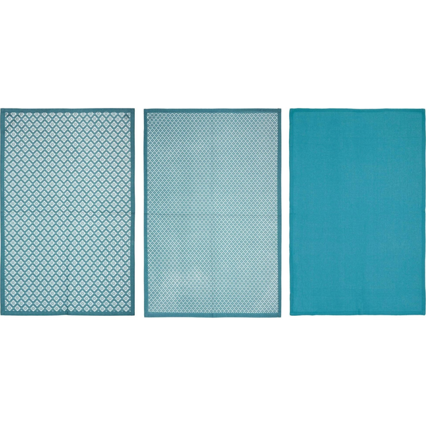 Juego De 3 Paños De Cocina "tikal" De Algodón Azul Pato 45x70cm
