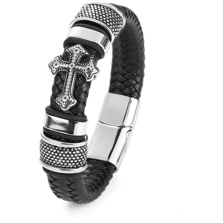 Predator Q1 bőr karkötő - kereszt 22,5cm - ezüst A7004-5 (16505)