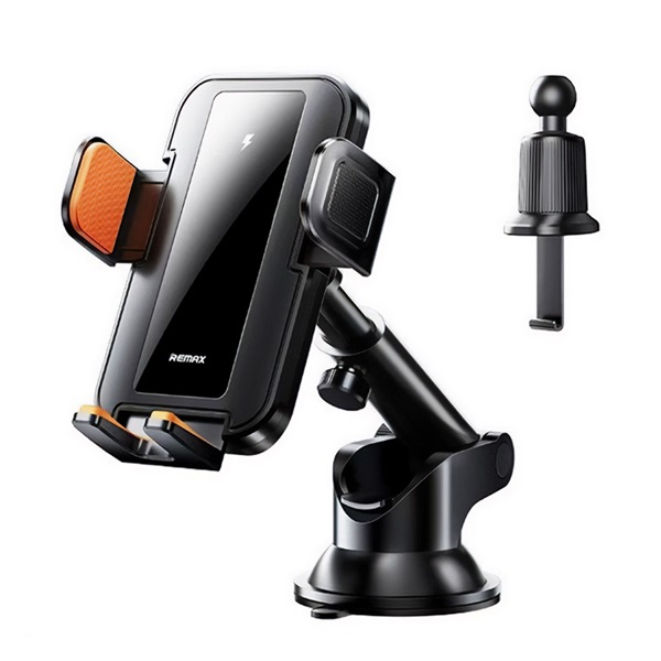 Remax autós tartó (szellőzőre, szélvédőre, gravitációs, 15W, wireless, állítható, 4-6,9" méret) FEKETE (RM-C04) (RM-C04)