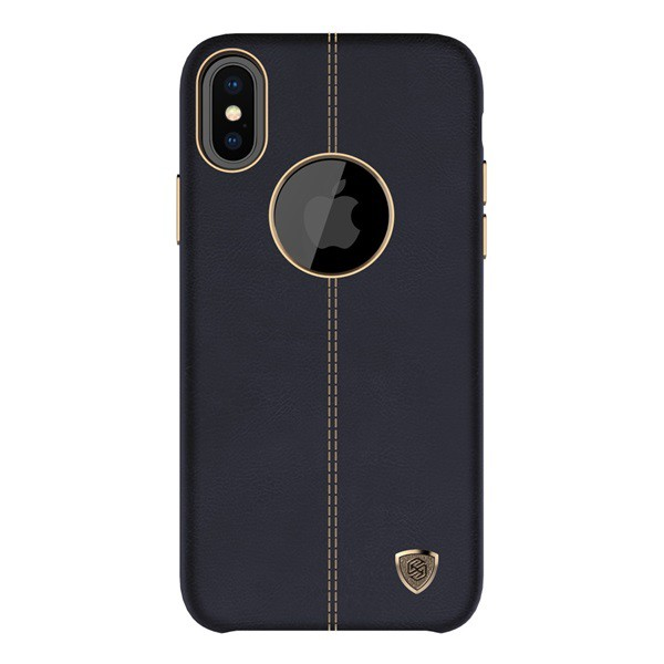 NILLKIN ENGLON műanyag telefonvédő (bőr hatású, varrás minta, logo kivágás) FEKETE [Apple iPhone XS 5.8]