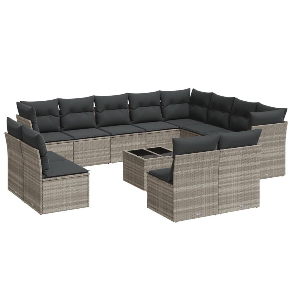 13 részes világosszürke polyrattan kerti ülőgarnitúra párnákkal (3218482)