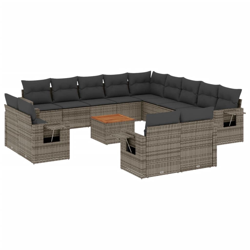 14 részes szürke polyrattan kerti ülőgarnitúra párnákkal (3224842)