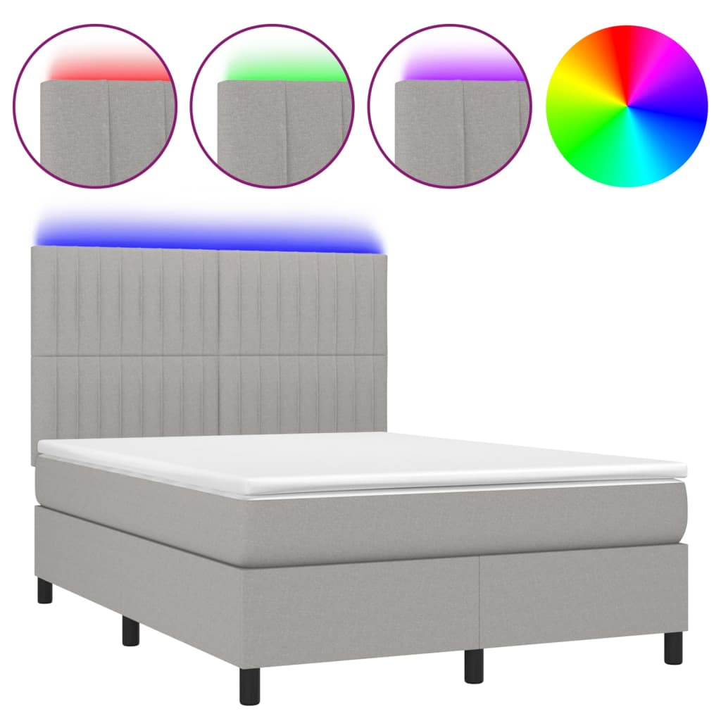 sötétszürke szövet rugós és LED-es ágy matraccal 140x190 cm (3135029)
