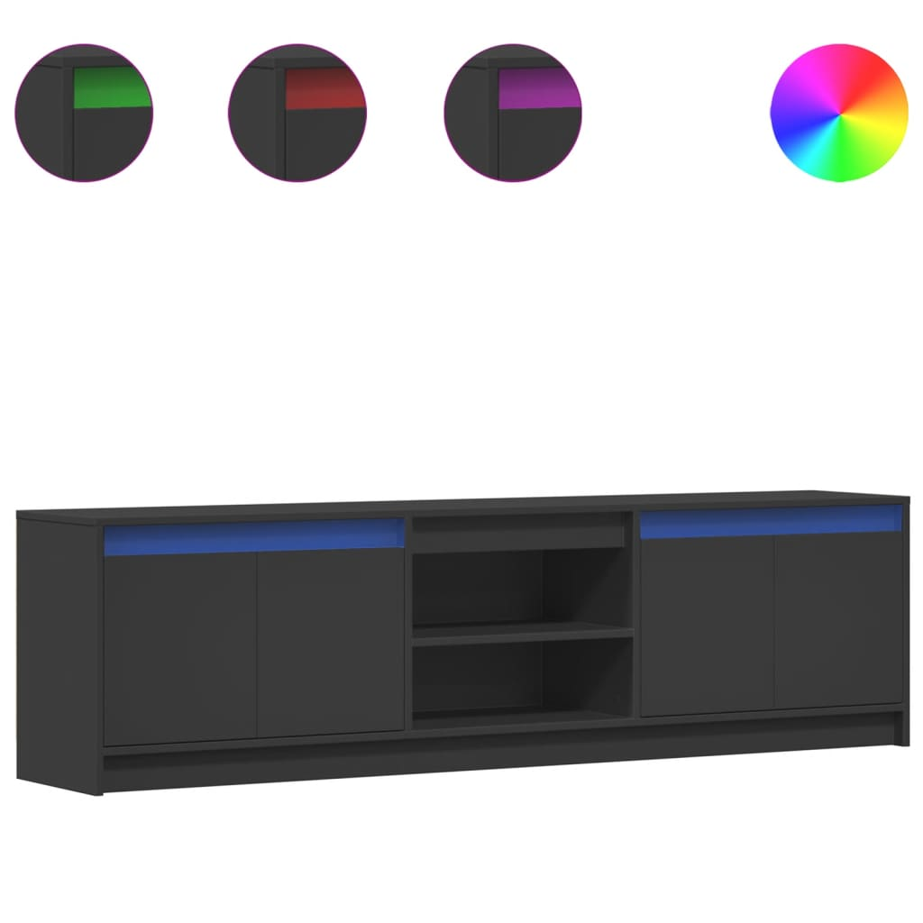 fekete szerelt fa TV-szekrény LED-ekkel 180 x 34 x 50 cm (3307913)