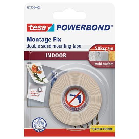 Tesa Powerbond 19mm x 1.5m Beltéri kétoldalas ragasztó - Fehér (55740-00003-02)