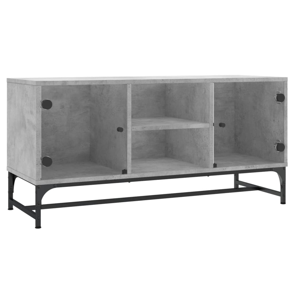 betonszürke TV-szekrény üvegajtókkal 102 x 37 x 50 cm (836535)