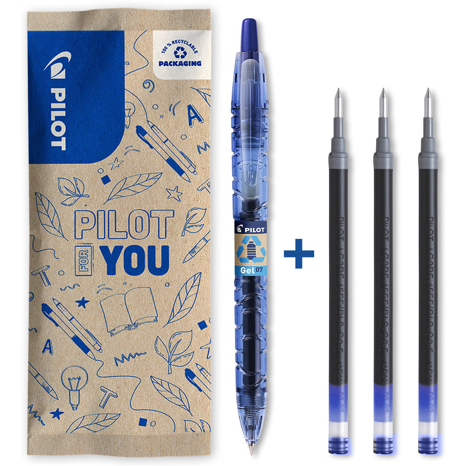 PILOT B2P Gel 07, kék + 3x töltő (FLW582946)