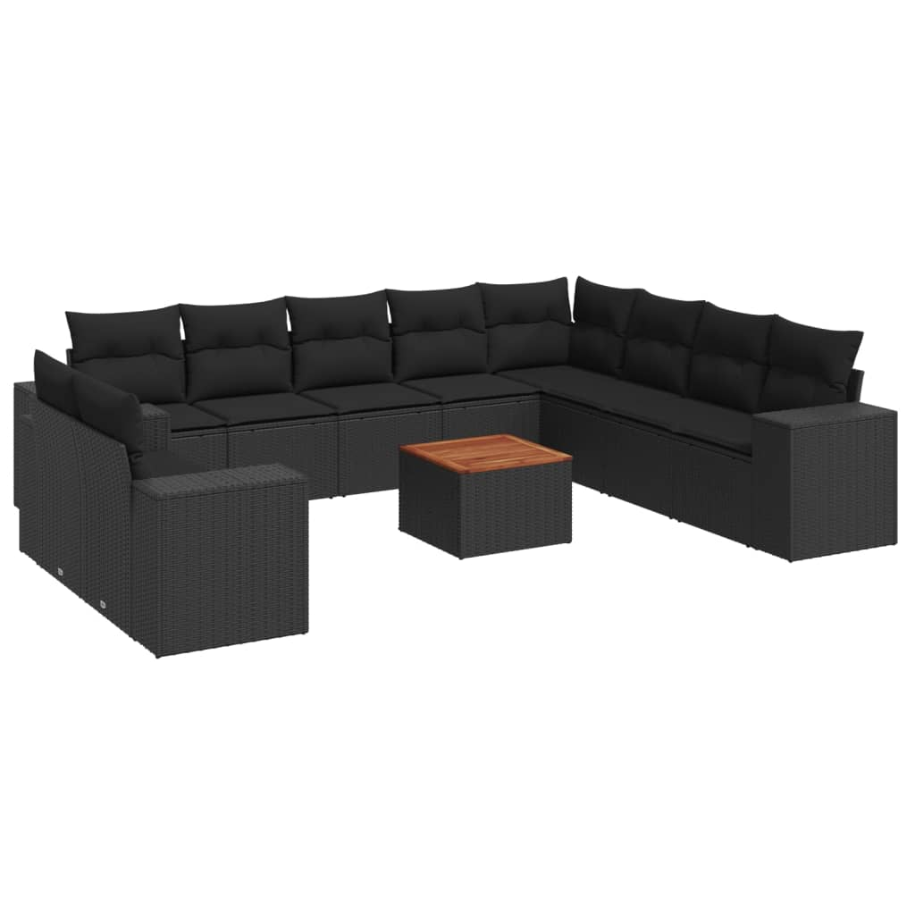 11 részes fekete polyrattan kerti ülőgarnitúra párnákkal (3225516)