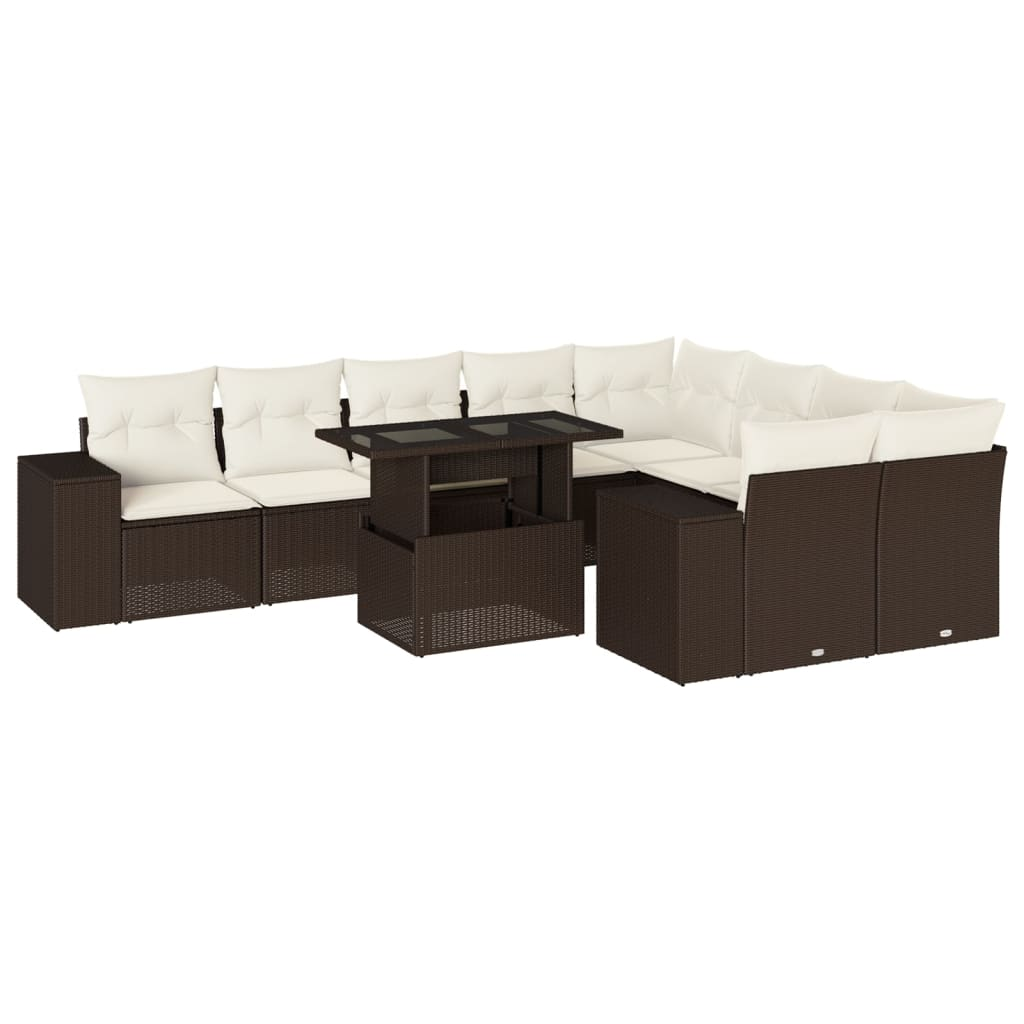 10 részes barna polyrattan kerti ülőgarnitúra párnákkal (3269393)