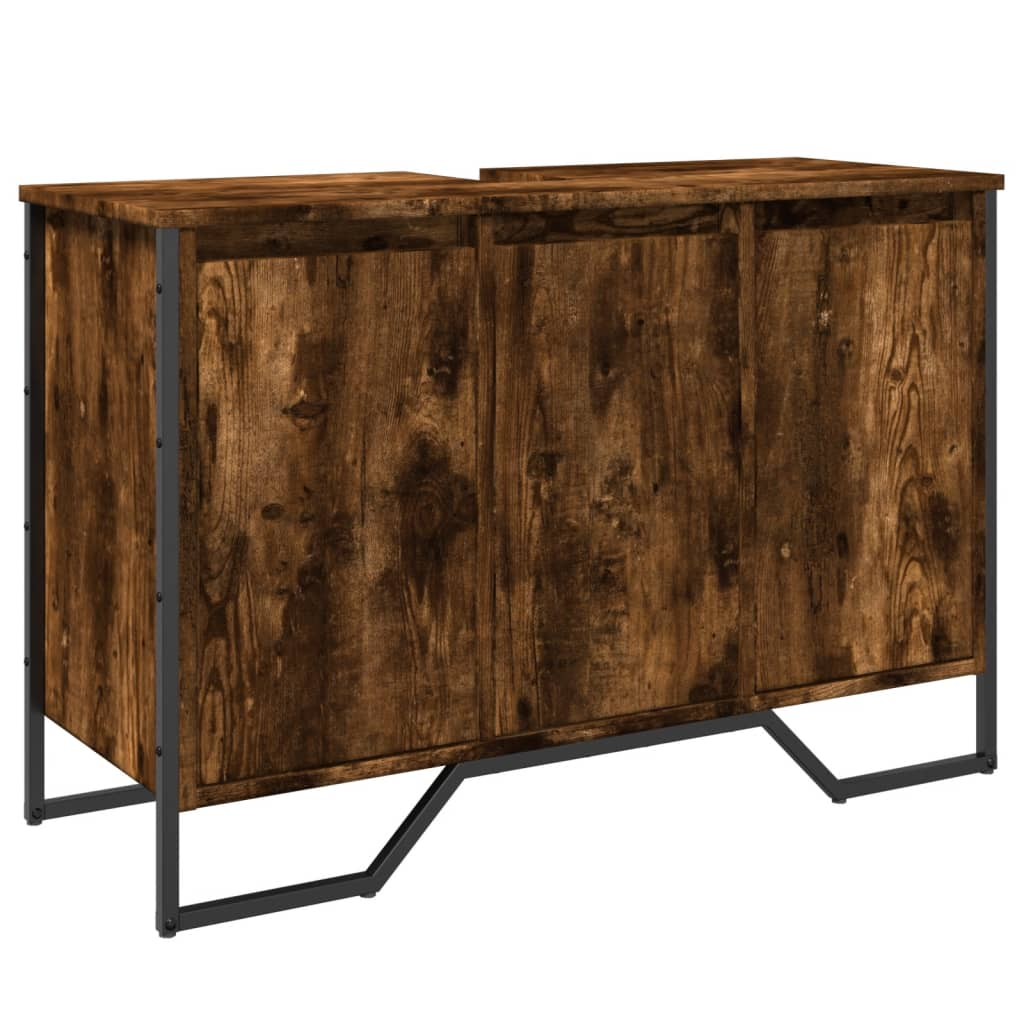 füstös tölgy szerelt fa fürdőszobai mosdószekrény 91x35x60 cm (848661)