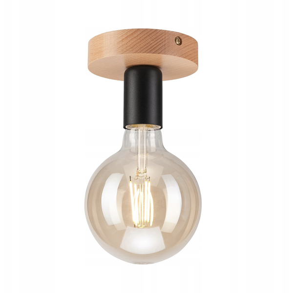 Lamkur Vito 41759 plafon lampa sufitowa spot rustykalny metalowy 1x60W E27 czarny/drewno