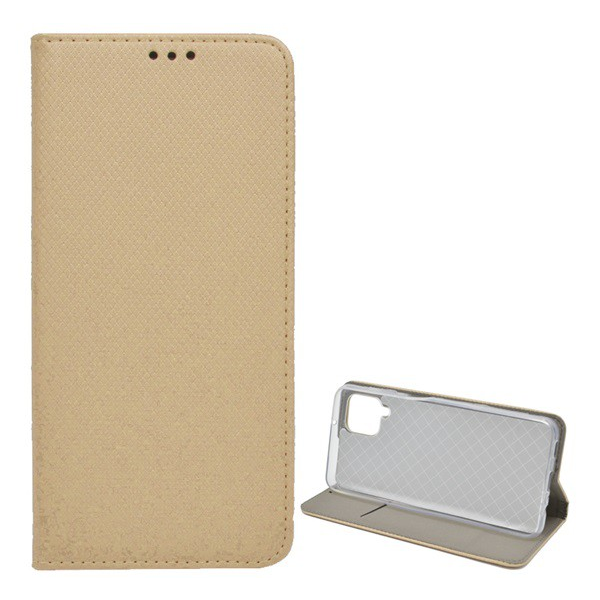 Tok álló, bőr hatású (FLIP, oldalra nyíló, asztali tartó funkció, rombusz minta) ARANY [Samsung Galaxy A12 (SM-A125F / SM-A127F)] (5996591032658)