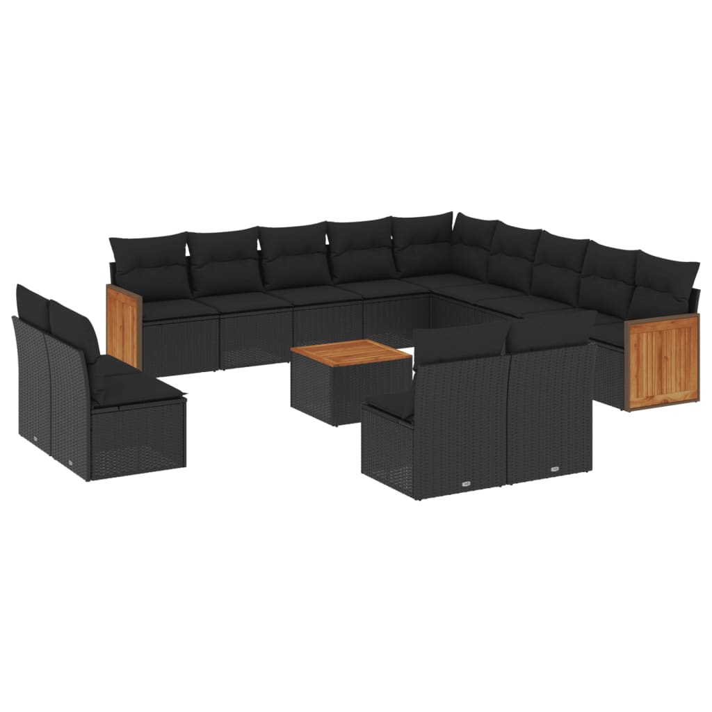 14 részes fekete polyrattan kerti ülőgarnitúra párnákkal (3260571)