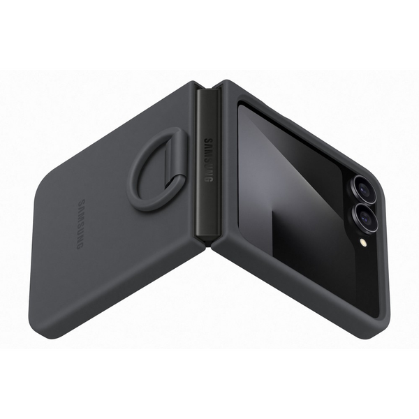 Samsung Galaxy Flip 7 FE Szilikon tok gyűrűvel, fekete